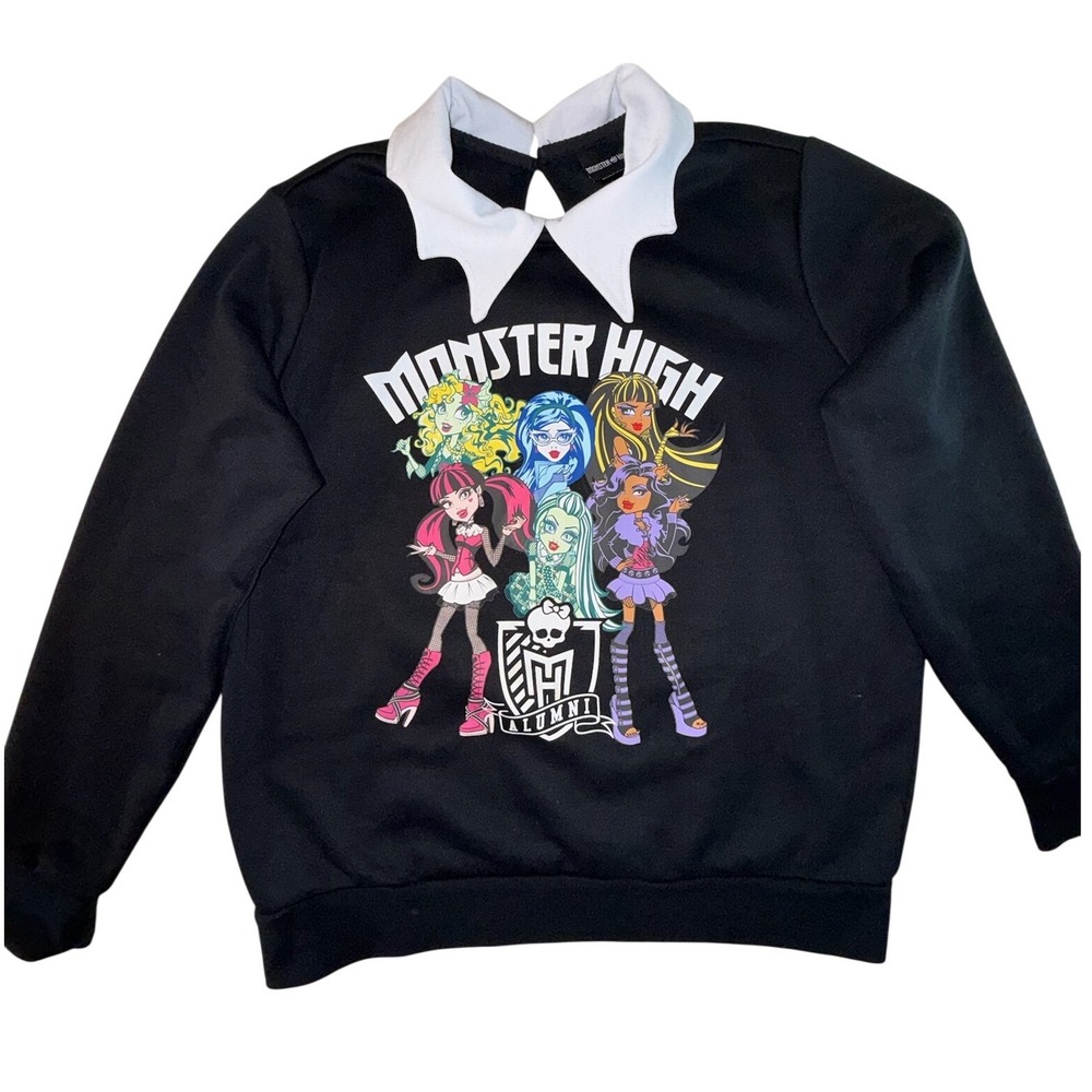 Monster High Alumni Sweatshirt Black White Collar Pink Coffin Elbow Patches SM